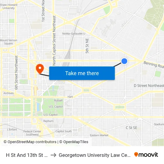 H St And 13th St NE to Georgetown University Law Center map