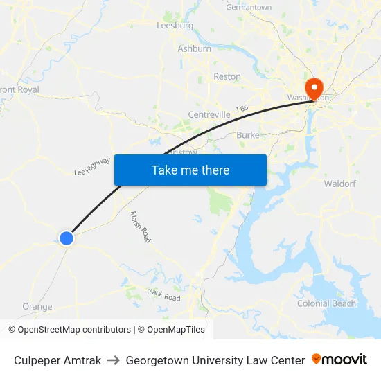 Culpeper Amtrak to Georgetown University Law Center map