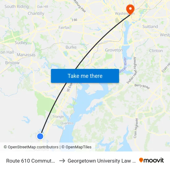 Route 610 Commuter Lot to Georgetown University Law Center map