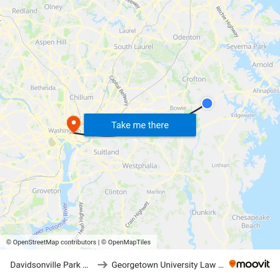 Davidsonville Park & Ride to Georgetown University Law Center map