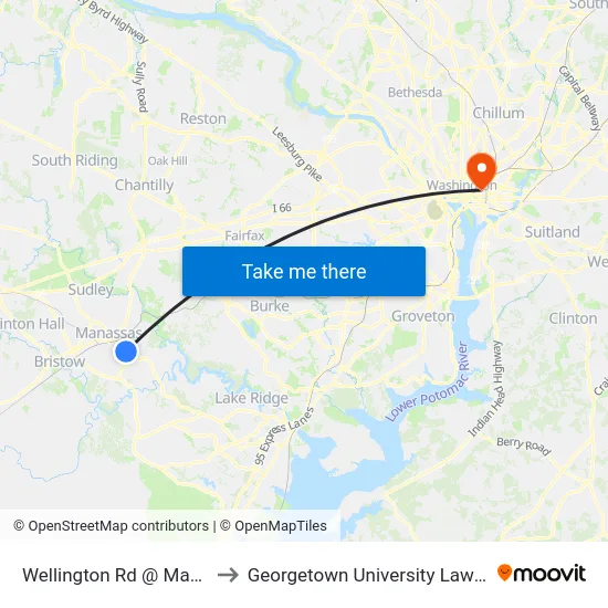 Wellington Rd @ Market St to Georgetown University Law Center map
