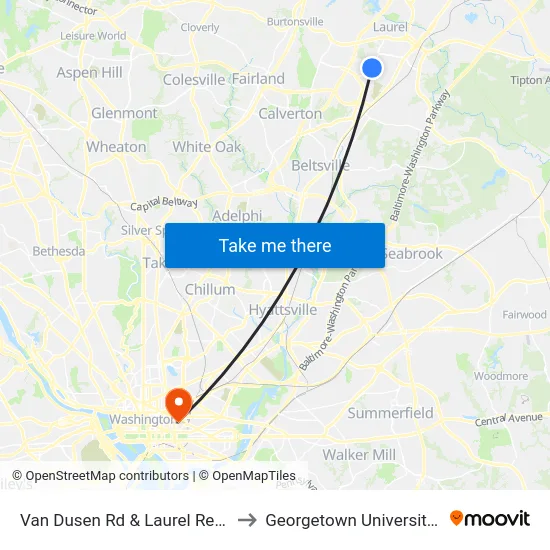 Van Dusen Rd & Laurel Regional Hospital to Georgetown University Law Center map