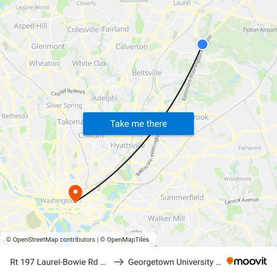 Rt 197 Laurel-Bowie Rd & Murkirk Rd to Georgetown University Law Center map