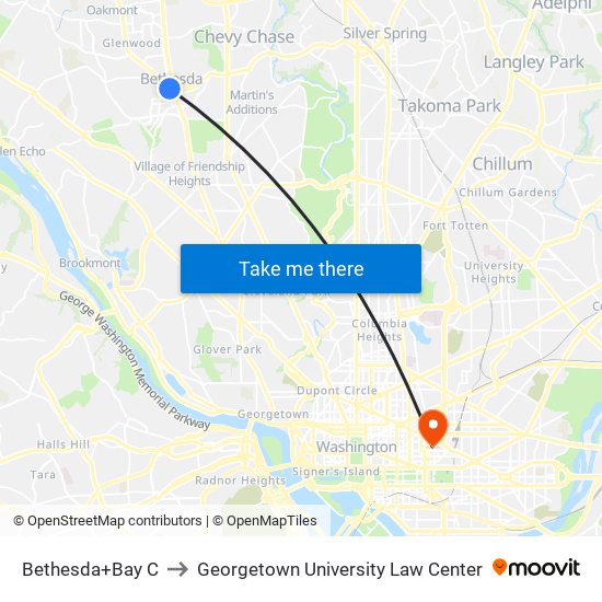 Bethesda+Bay C to Georgetown University Law Center map