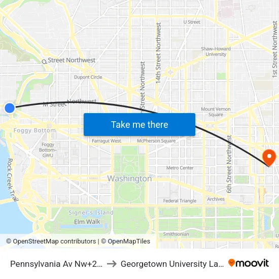 Pennsylvania Av Nw+28 St NW to Georgetown University Law Center map