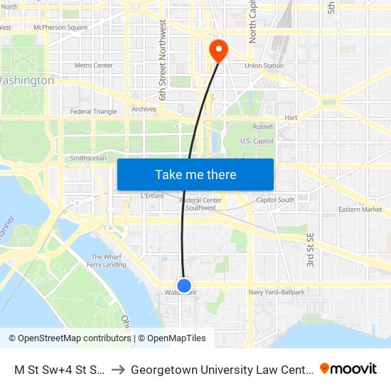 M St Sw+4 St SW to Georgetown University Law Center map