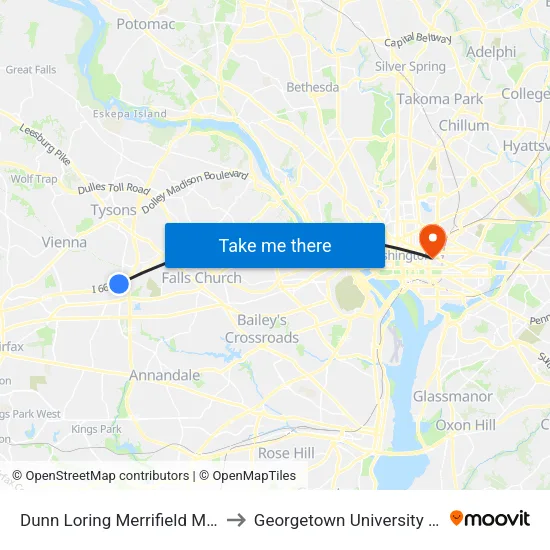Dunn Loring Merrifield Metro Station to Georgetown University Law Center map
