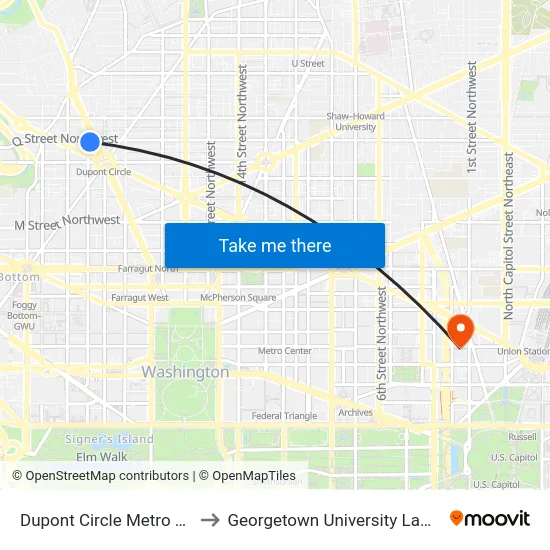Dupont Circle Metro Station to Georgetown University Law Center map