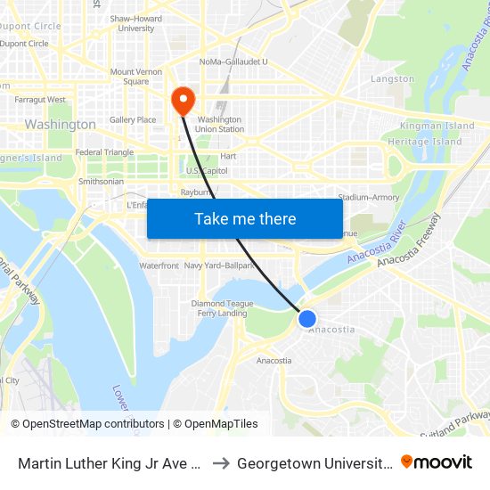 Martin Luther King Jr Ave And U Street SE to Georgetown University Law Center map