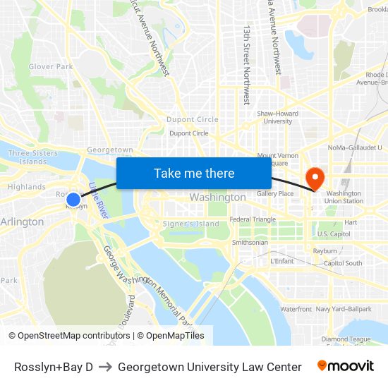 Rosslyn+Bay D to Georgetown University Law Center map
