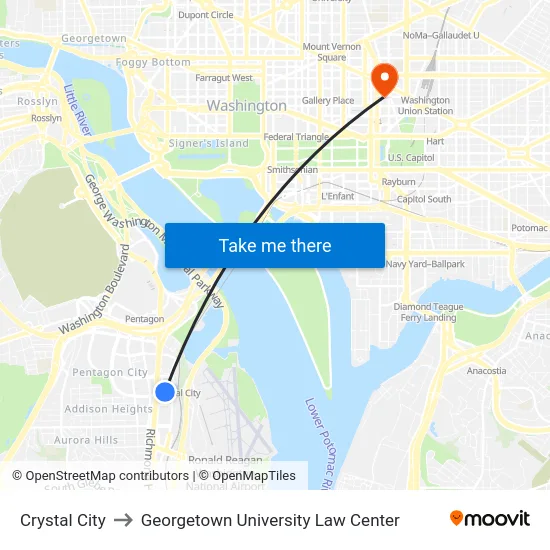 Crystal City to Georgetown University Law Center map