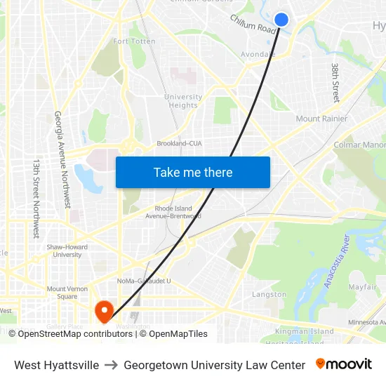 West Hyattsville to Georgetown University Law Center map