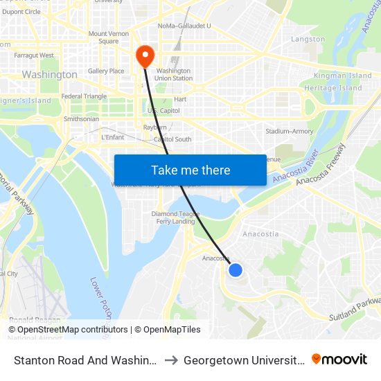 Stanton Road And Washington View Apts to Georgetown University Law Center map