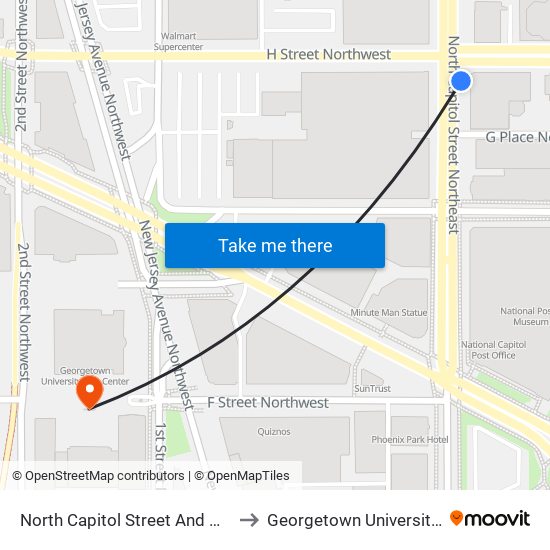 North Capitol Street And H Street NE (Nb) to Georgetown University Law Center map