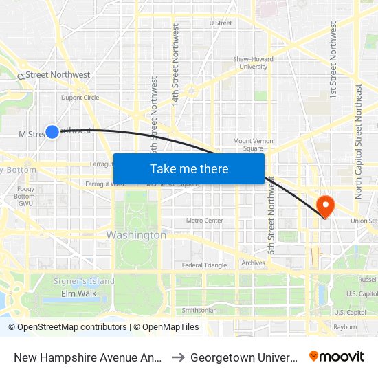 New Hampshire Avenue And M Street NW (Nb) to Georgetown University Law Center map