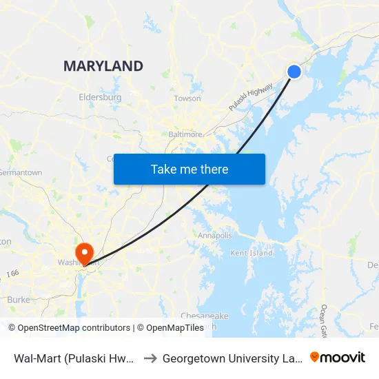 Wal-Mart (Pulaski Hwy/Us 40) to Georgetown University Law Center map