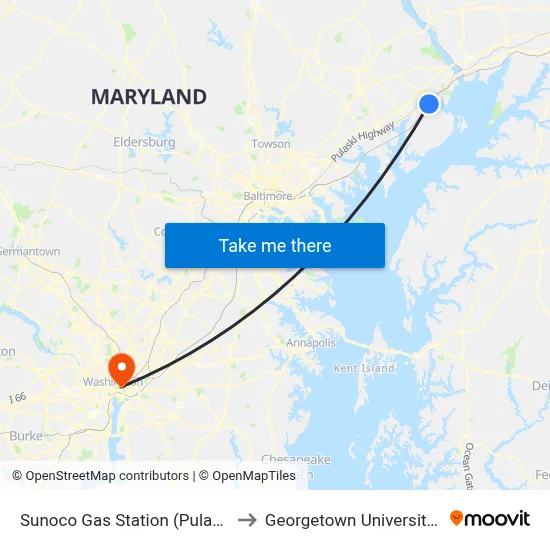 Sunoco Gas Station (Pulaski Hwy/Us 40) to Georgetown University Law Center map