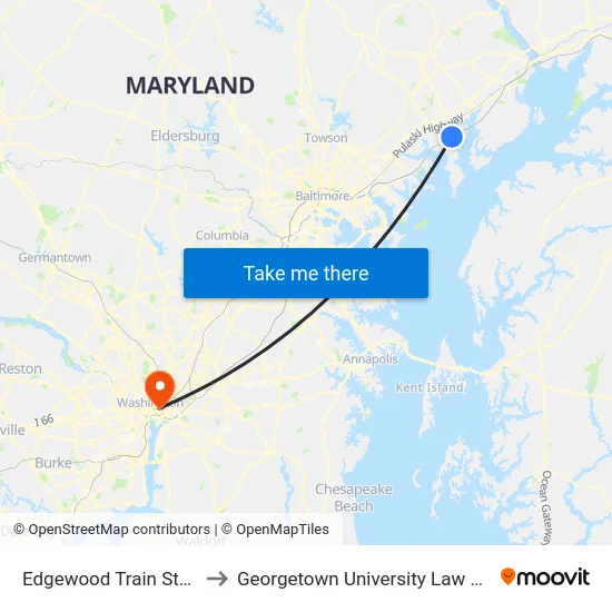 Edgewood Train Station to Georgetown University Law Center map