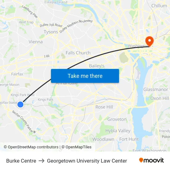 Burke Centre to Georgetown University Law Center map