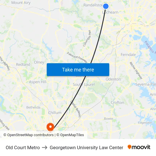 Old Court Metro to Georgetown University Law Center map