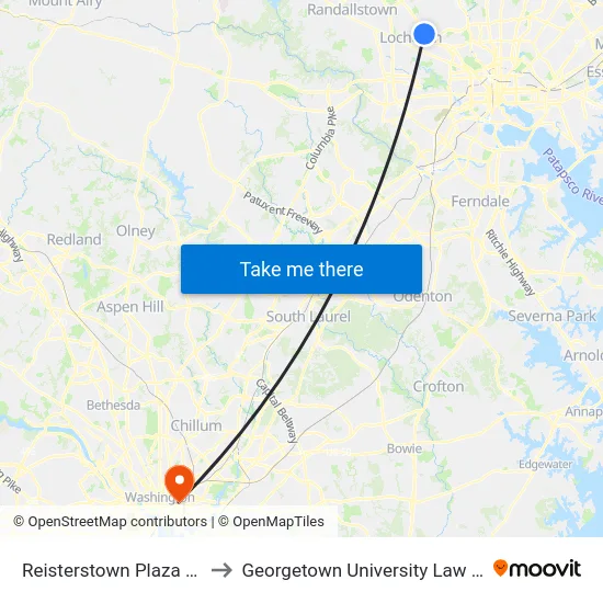 Reisterstown Plaza Metro to Georgetown University Law Center map