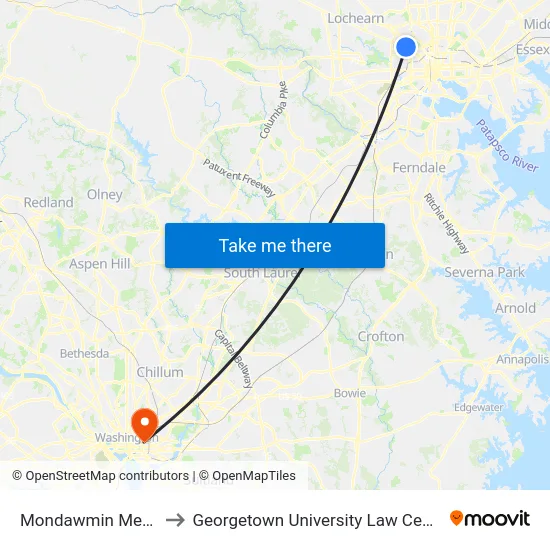 Mondawmin Metro to Georgetown University Law Center map