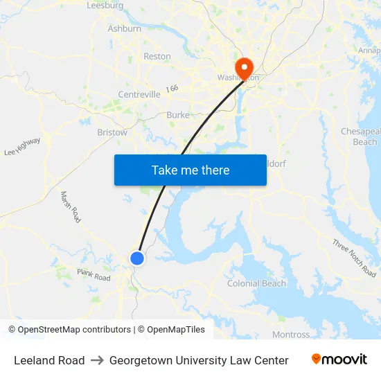 Leeland Road to Georgetown University Law Center map