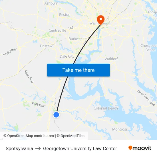 Spotsylvania to Georgetown University Law Center map