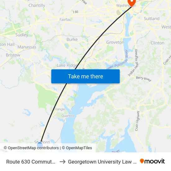 Route 630 Commuter Lot to Georgetown University Law Center map