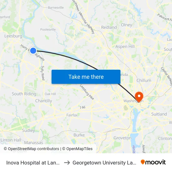 Inova Hospital at Lansdowne to Georgetown University Law Center map
