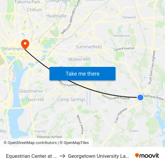 Equestrian Center at Lot #4 to Georgetown University Law Center map