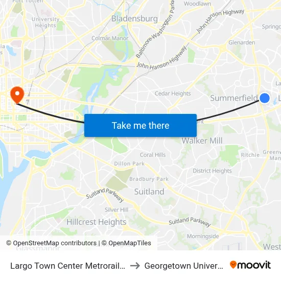 Largo Town Center Metrorail Station at Bus Bay F to Georgetown University Law Center map