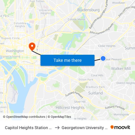 Capitol Heights Station + Bus Bay B to Georgetown University Law Center map