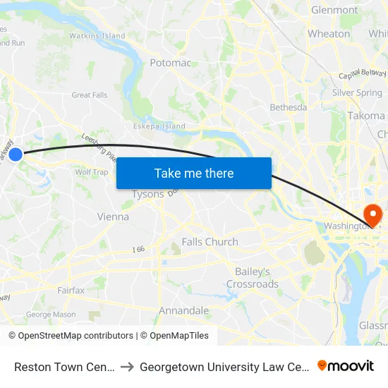 Reston Town Center to Georgetown University Law Center map