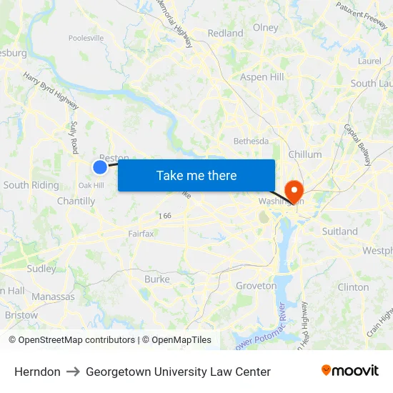 Herndon to Georgetown University Law Center map