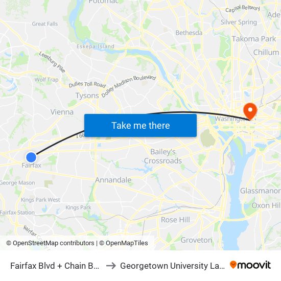 Fairfax Blvd + Chain Bridge Rd to Georgetown University Law Center map