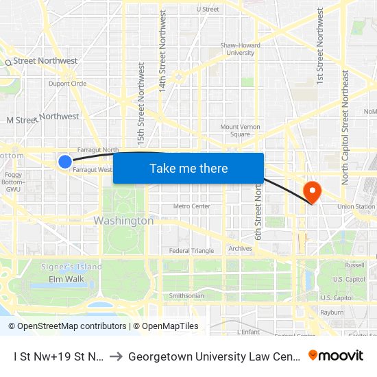 I St Nw+19 St NW to Georgetown University Law Center map