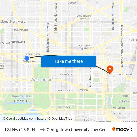 I St Nw+18 St NW to Georgetown University Law Center map