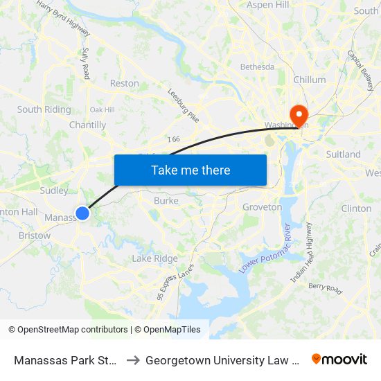 Manassas Park Station to Georgetown University Law Center map