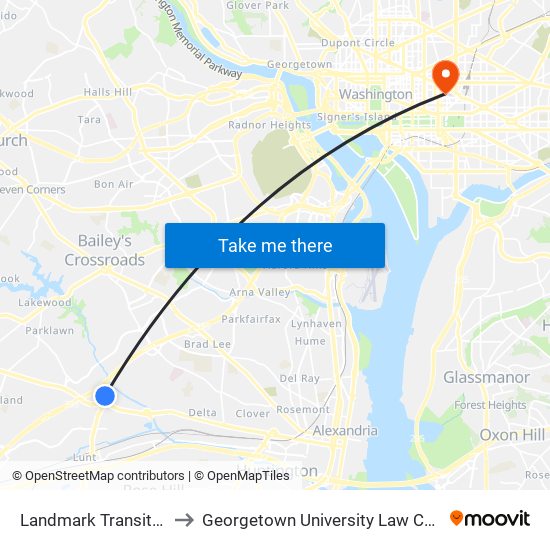 Landmark Transit Ctr to Georgetown University Law Center map