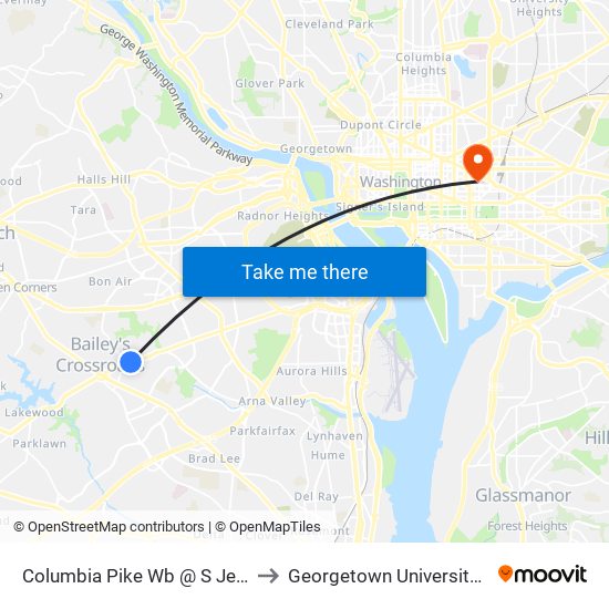 Columbia Pike Wb @ S Jefferson St Ns to Georgetown University Law Center map