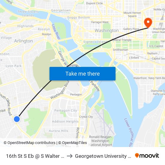 16th St S Eb @ S Walter Reed Dr FS to Georgetown University Law Center map