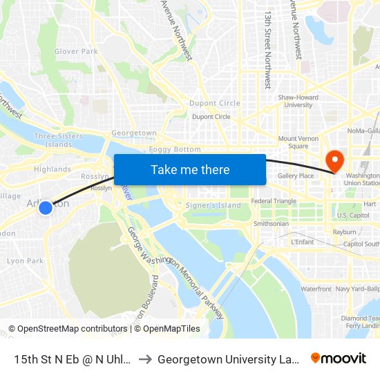 15th St N Eb @ N Uhle St Ns to Georgetown University Law Center map