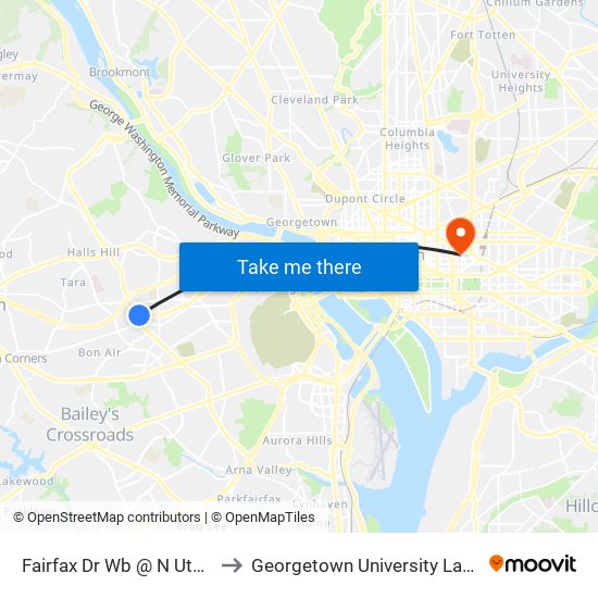 Fairfax Dr Wb @ N Utah St FS to Georgetown University Law Center map