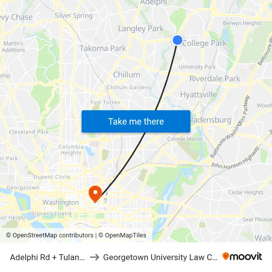 Adelphi Rd + Tulane Dr to Georgetown University Law Center map