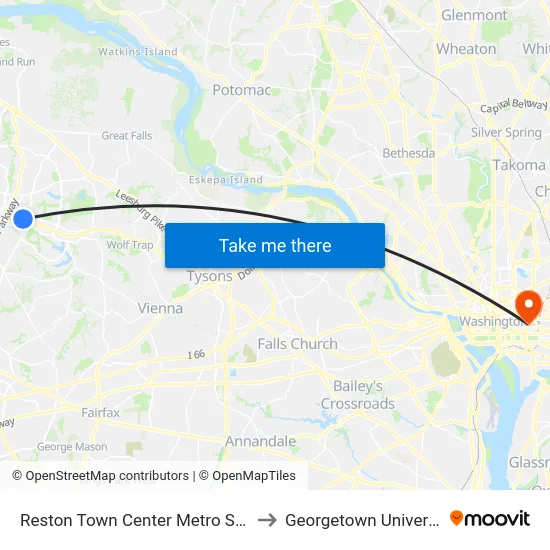 Reston Town Center Metro Station - North Bus Bay to Georgetown University Law Center map