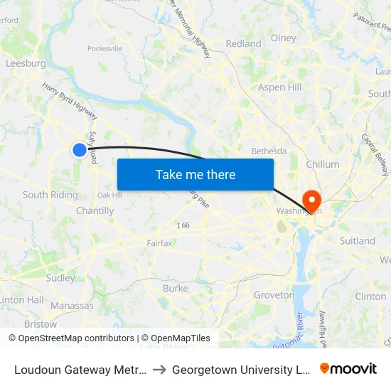 Loudoun Gateway Metro Station to Georgetown University Law Center map