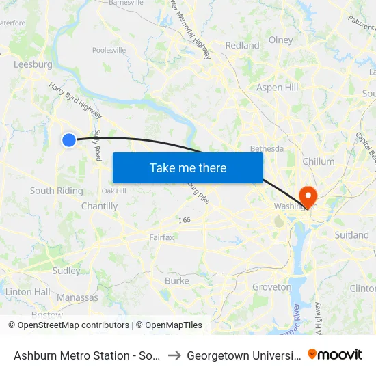 Ashburn Metro Station - South Kiss And Ride to Georgetown University Law Center map