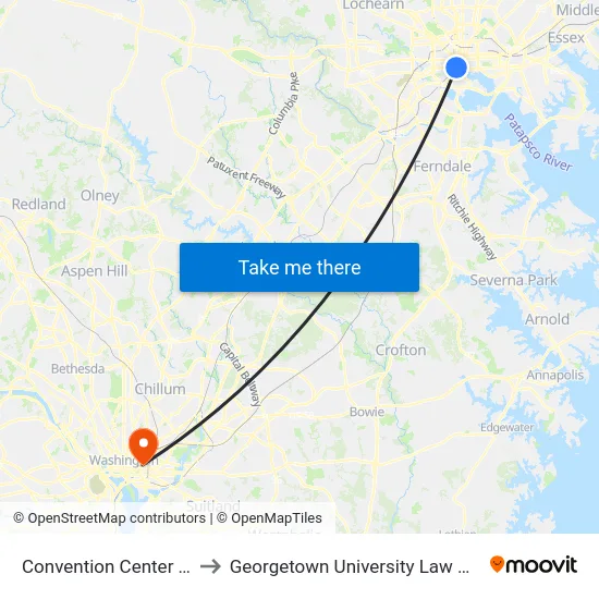 Convention Center (Eb) to Georgetown University Law Center map