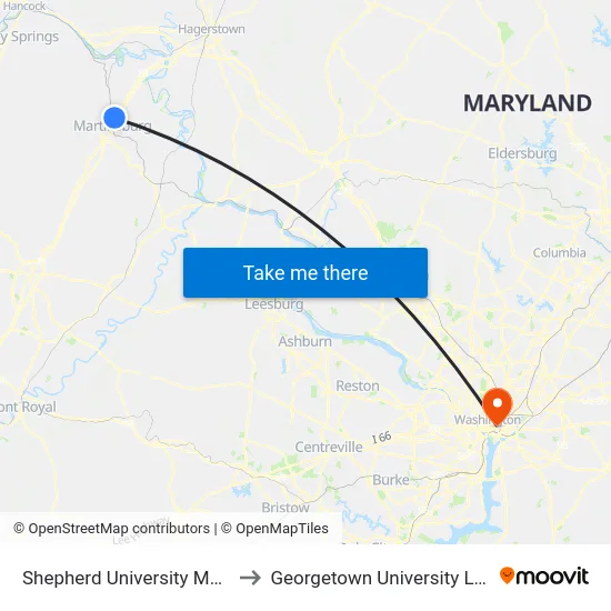 Shepherd University Martinsburg to Georgetown University Law Center map